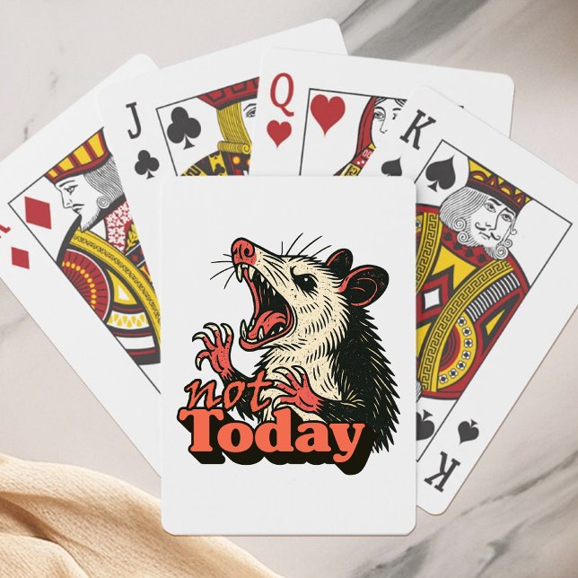 Feral Angry Possum Not Today Typography Poker Cards (Make a fierce statement with this feral possum design
)
