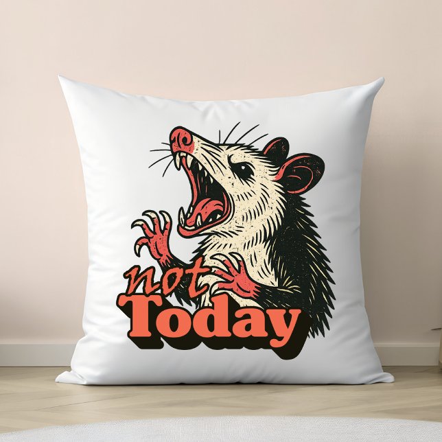 Feral Angry Possum Not Today Typography Throw Pillow (Make a fierce statement with this feral possum design
)