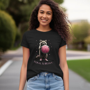 Feral & Brave Breast Cancer Awareness Raccoon  T-Shirt