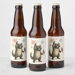 Feral But Free Fireworks Feral Raccoon 4th Of July Beer Bottle Label