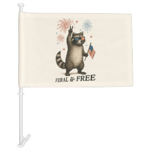 Feral But Free Fireworks Feral Raccoon 4th Of July Car Flag