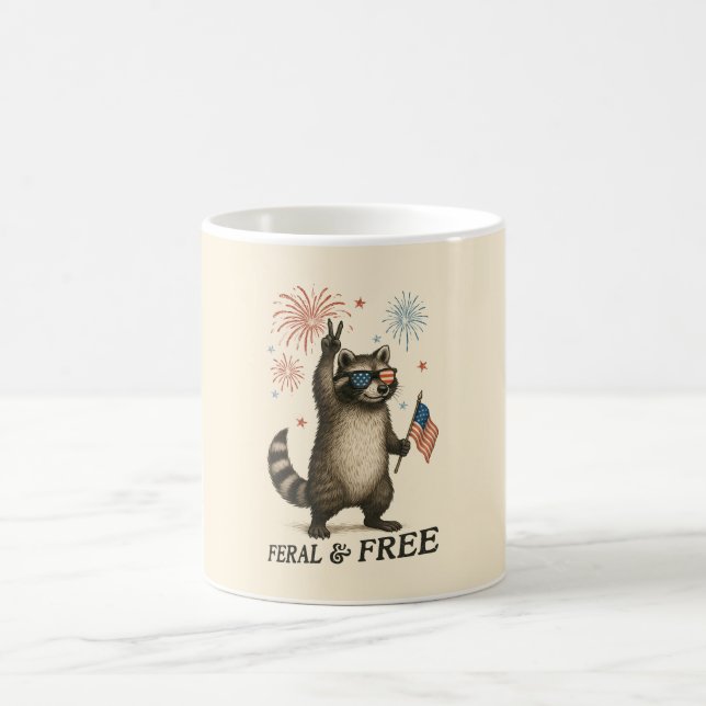 Feral But Free Fireworks Feral Raccoon 4th Of July Coffee Mug (Center)