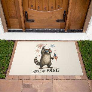 Feral But Free Fireworks Feral Raccoon 4th Of July Doormat