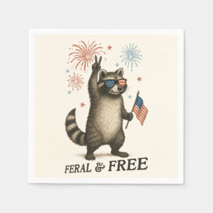 Feral But Free Fireworks Feral Raccoon 4th Of July Napkins