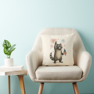 Feral But Free Fireworks Feral Raccoon 4th Of July Throw Pillow