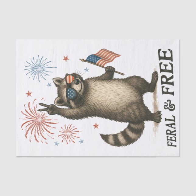 Feral But Free Fireworks Feral Raccoon 4th Of July Tissue Paper (Front)