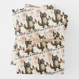 Feral But Free Fireworks Feral Raccoon 4th Of July Wrapping Paper Sheets