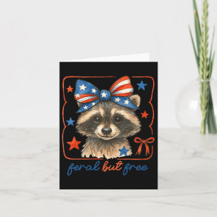 Feral But Free Funny Cute Bow Raccoon 4th Of July Card