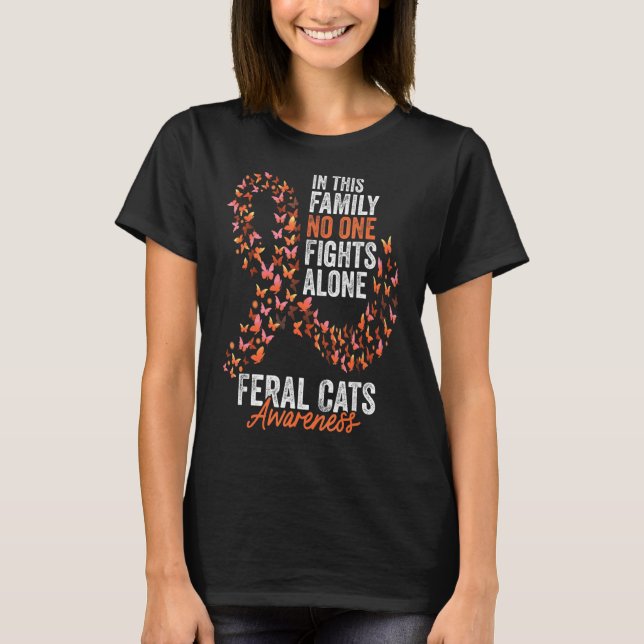 Feral Cats Awareness Month Butterflies Orange Ribb T-Shirt (Front)