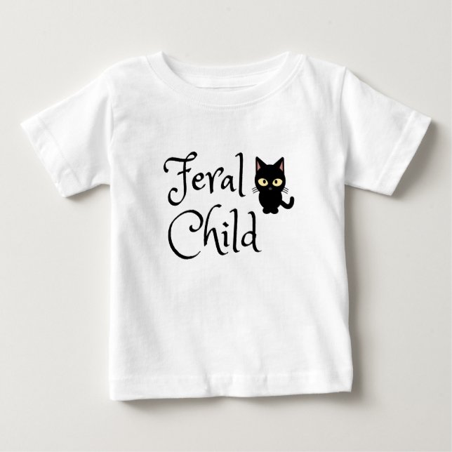 Feral Child with Black Cat Design Baby T-Shirt (Front)