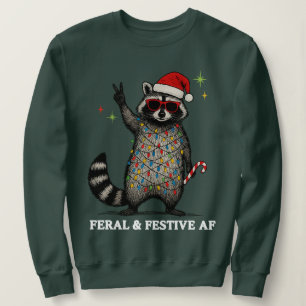 Feral & Festive AF Raccoon Ugly Christmas Tangled  Sweatshirt