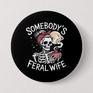 Feral Funny Coffee Lovers Drinking Skull Joke Button