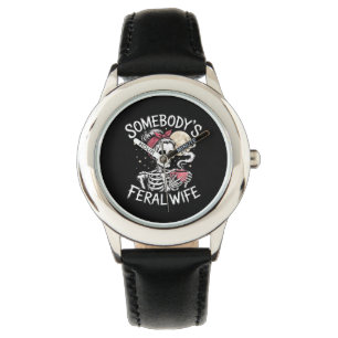 Feral Funny Coffee Lovers Drinking Skull Joke Watch