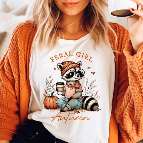 Feral Girl Autumn Vintage Raccoon T_Shirt