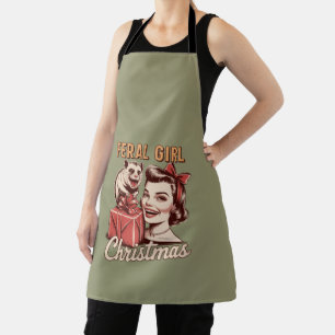 Feral Girl Christmas Opossum Xmas Trashy Retro Apron