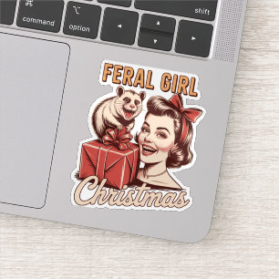 Feral Girl Christmas Opossum Xmas Trashy Retro Sticker