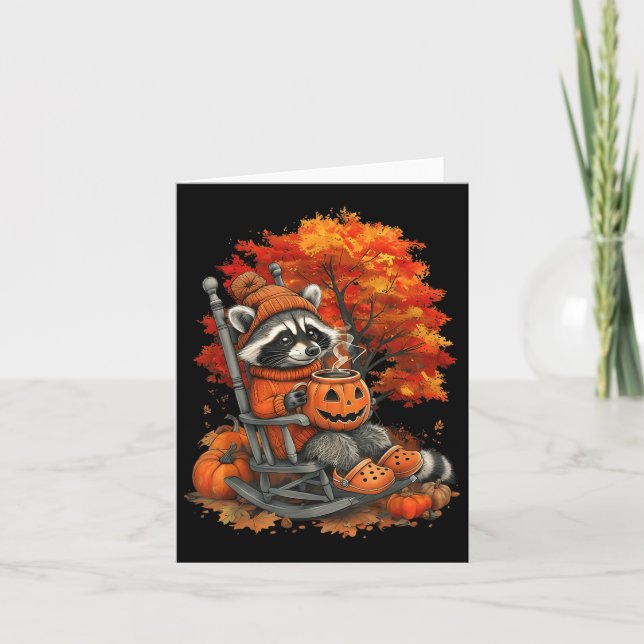 Feral Girl Fall Raccoon Halloween Pumpkin Raccoon  Card (Front)
