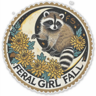 Feral Girl Fall Raccoon                            Sticker