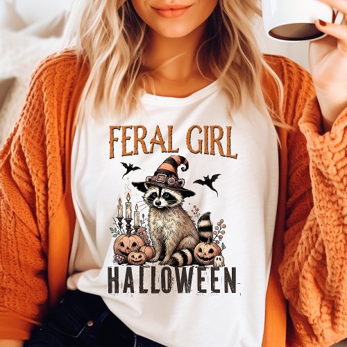 Feral Girl Halloween Vintage Raccoon  T_Shirt