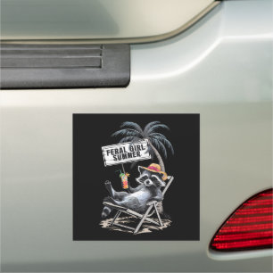 Feral Girl Summer Beach Funny Raccoon Car Magnet