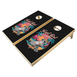 Feral Girl Summer Beach Funny Raccoon Cornhole Set