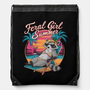 Feral Girl Summer Beach Funny Raccoon Drawstring Bag