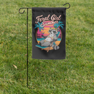 Feral Girl Summer Beach Funny Raccoon Garden Flag