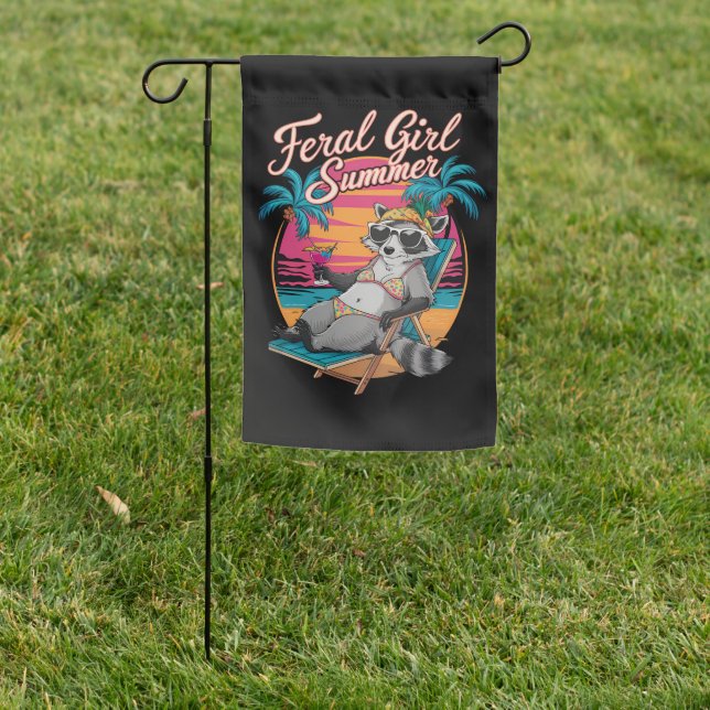 Feral Girl Summer Beach Funny Raccoon Garden Flag (In SItu)