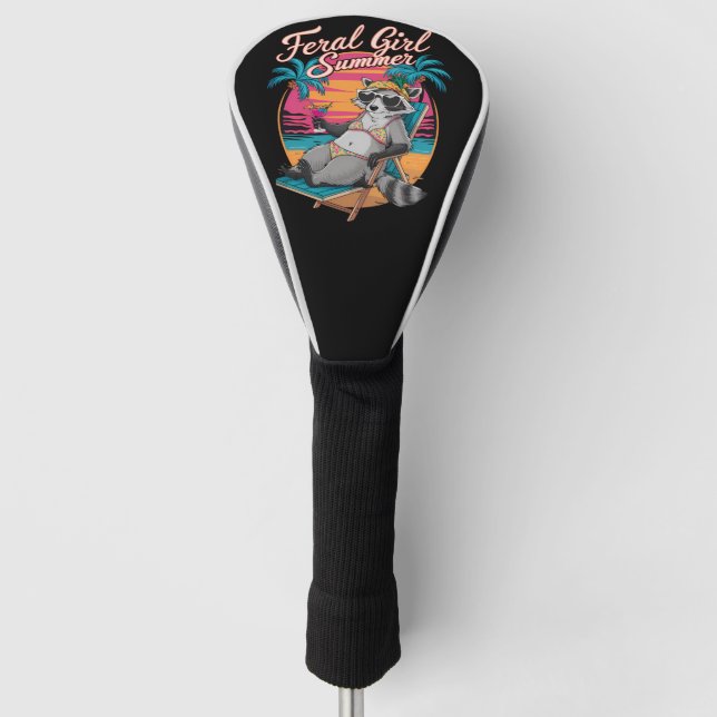 Feral Girl Summer Beach Funny Raccoon Golf Head Cover (Front)