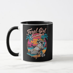 Feral Girl Summer Beach Funny Raccoon Mug