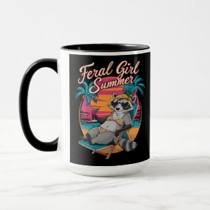Feral Girl Summer Beach Funny Raccoon Mug