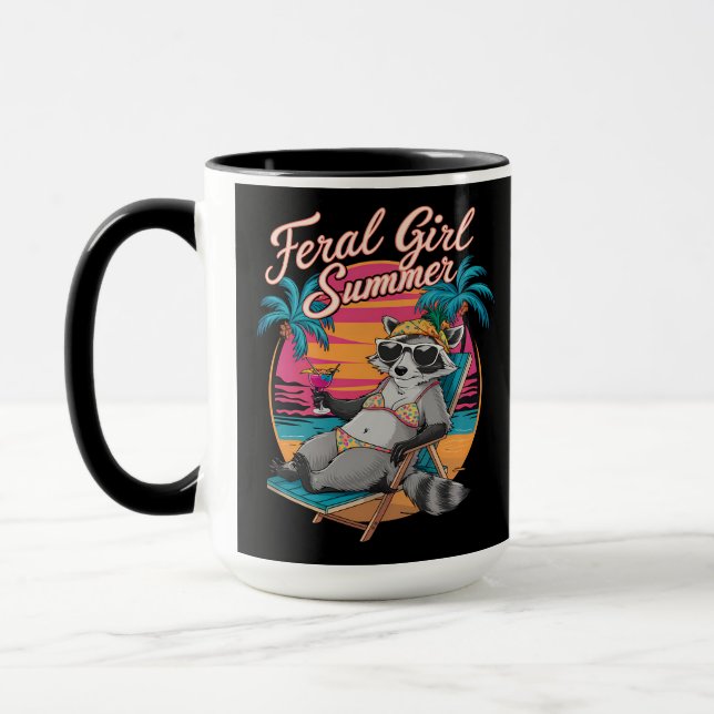 Feral Girl Summer Beach Funny Raccoon Mug (Left)
