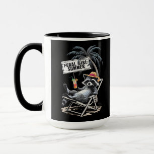 Feral Girl Summer Beach Funny Raccoon Mug