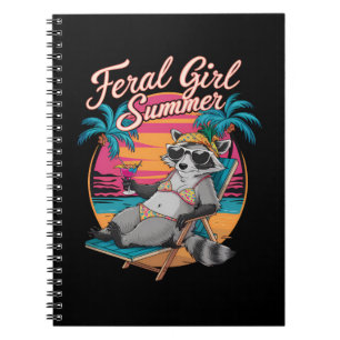 Feral Girl Summer Beach Funny Raccoon Notebook