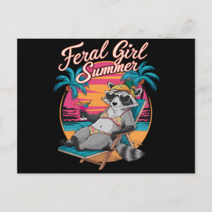 Feral Girl Summer Beach Funny Raccoon Postcard