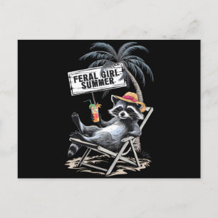 Feral Girl Summer Beach Funny Raccoon Postcard