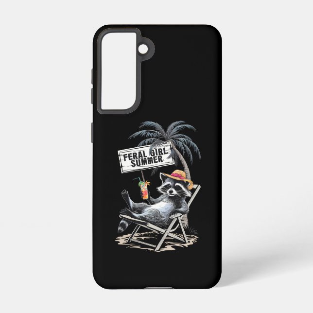 Feral Girl Summer Beach Funny Raccoon Samsung Galaxy Case (Back)