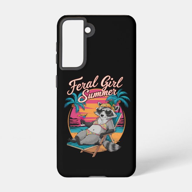 Feral Girl Summer Beach Funny Raccoon Samsung Galaxy Case (Back)
