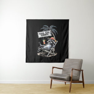 Feral Girl Summer Beach Funny Raccoon Tapestry
