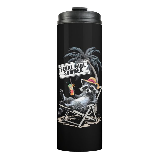 Feral Girl Summer Beach Funny Raccoon Thermal Tumbler (Front)