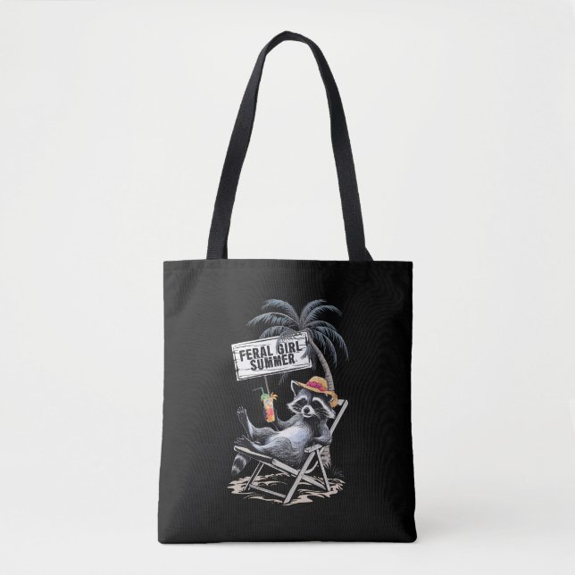 Feral Girl Summer Beach Funny Raccoon Tote Bag (Front)