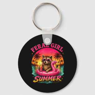 Feral Girl Summer Beach Raccoon Style Keychain
