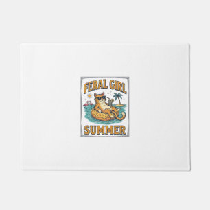 Feral Girl Summer Cat Float Vintage Shirt Design_1 Doormat