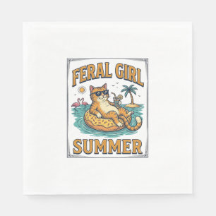Feral Girl Summer Cat Float Vintage Shirt Design_1 Napkins