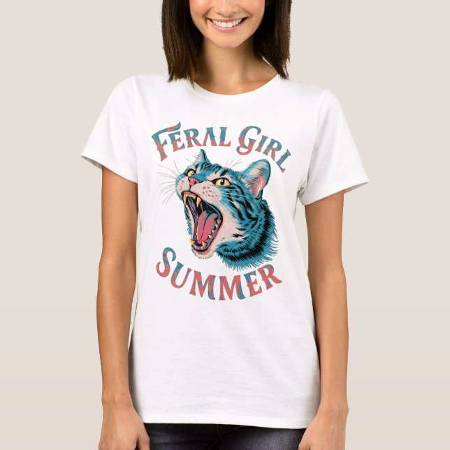 Feral Girl Summer Cat T-Shirt (Front)