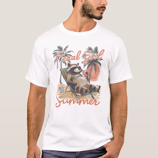 Feral Girl Summer Funny Cute Raccoon T-Shirt (Front)