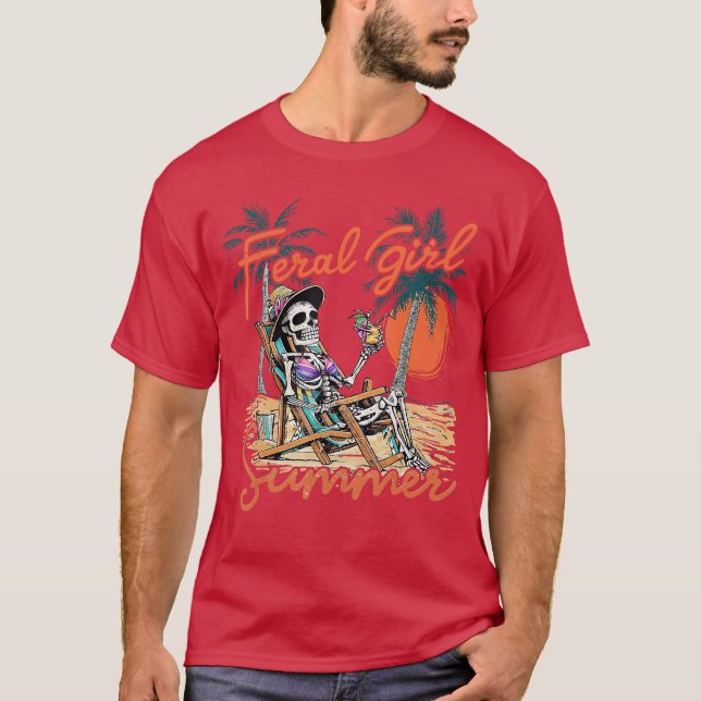 Feral Girl Summer Funny Meme Skeleton Hawaii Beach T-Shirt (Front)