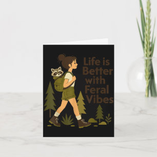 Feral girl summer funny raccoon hiking card