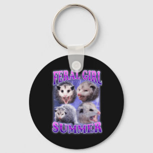 Feral Girl Summer Opossum Funny Meme Keychain