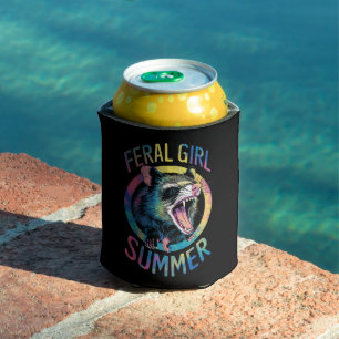 Feral Girl Summer Opossum Tie Dye Raccoon Can Cooler